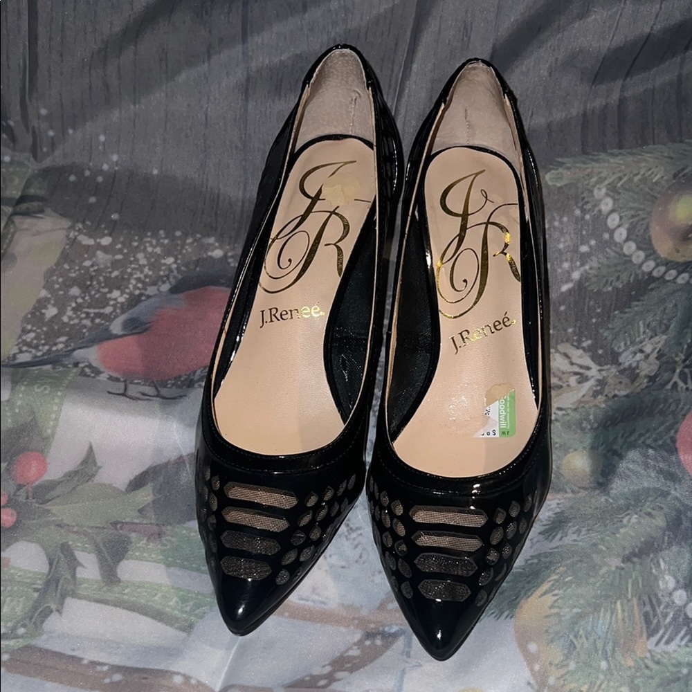 J.Renee Black Pointed Toe Peep Pumps preowner